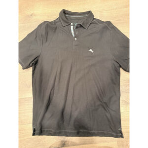 Tommy Bahama Polo Shirt Men's M Black Supima Cotton Island Zone Trimfit Aloha